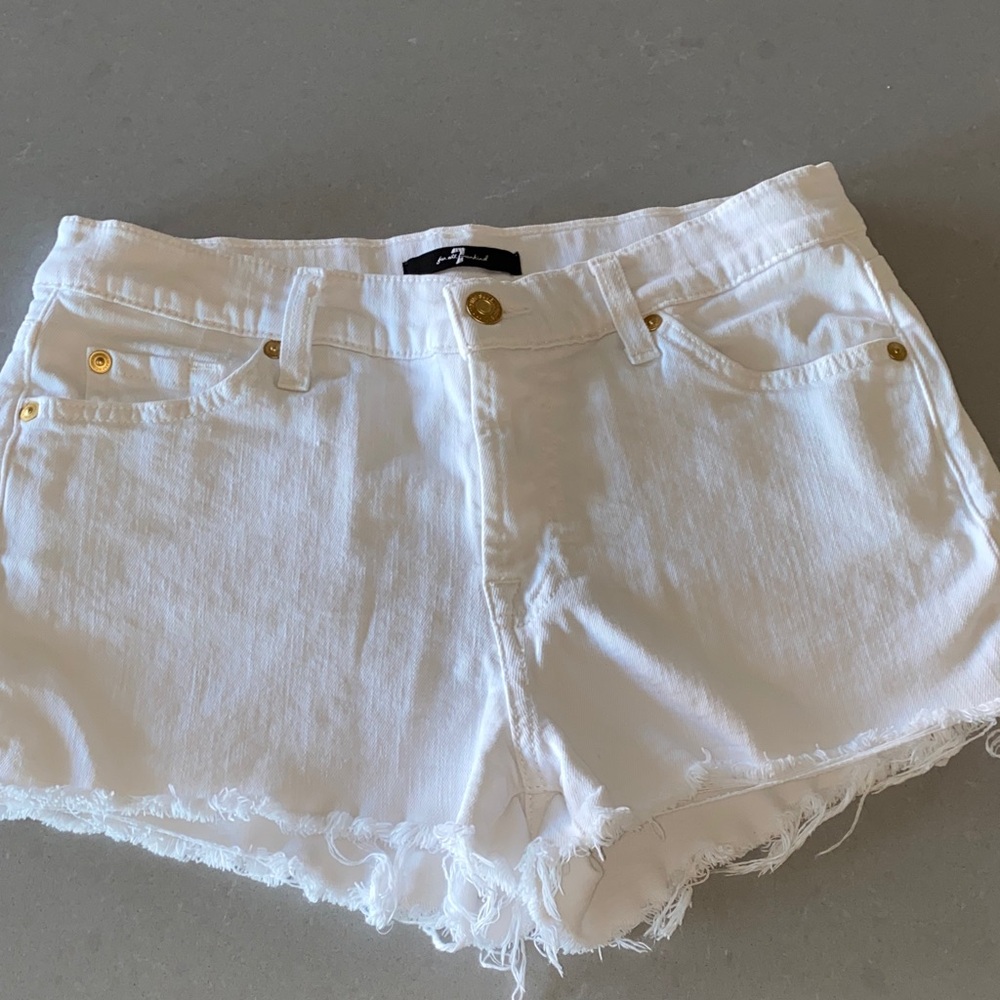 7 For All Mankind Soft Cotton Stretch Jean Shorts Frayed Hem High Waist 29